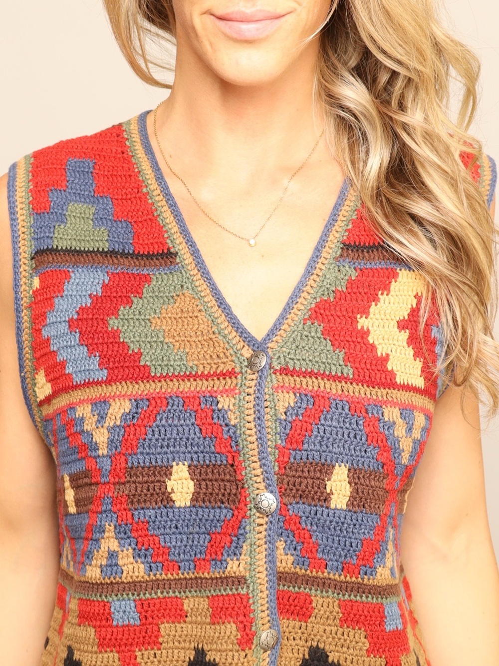 Vintage Robert Scott Hand Knit Pattern Multicolor Sweater Vest - Picture 3 of 4